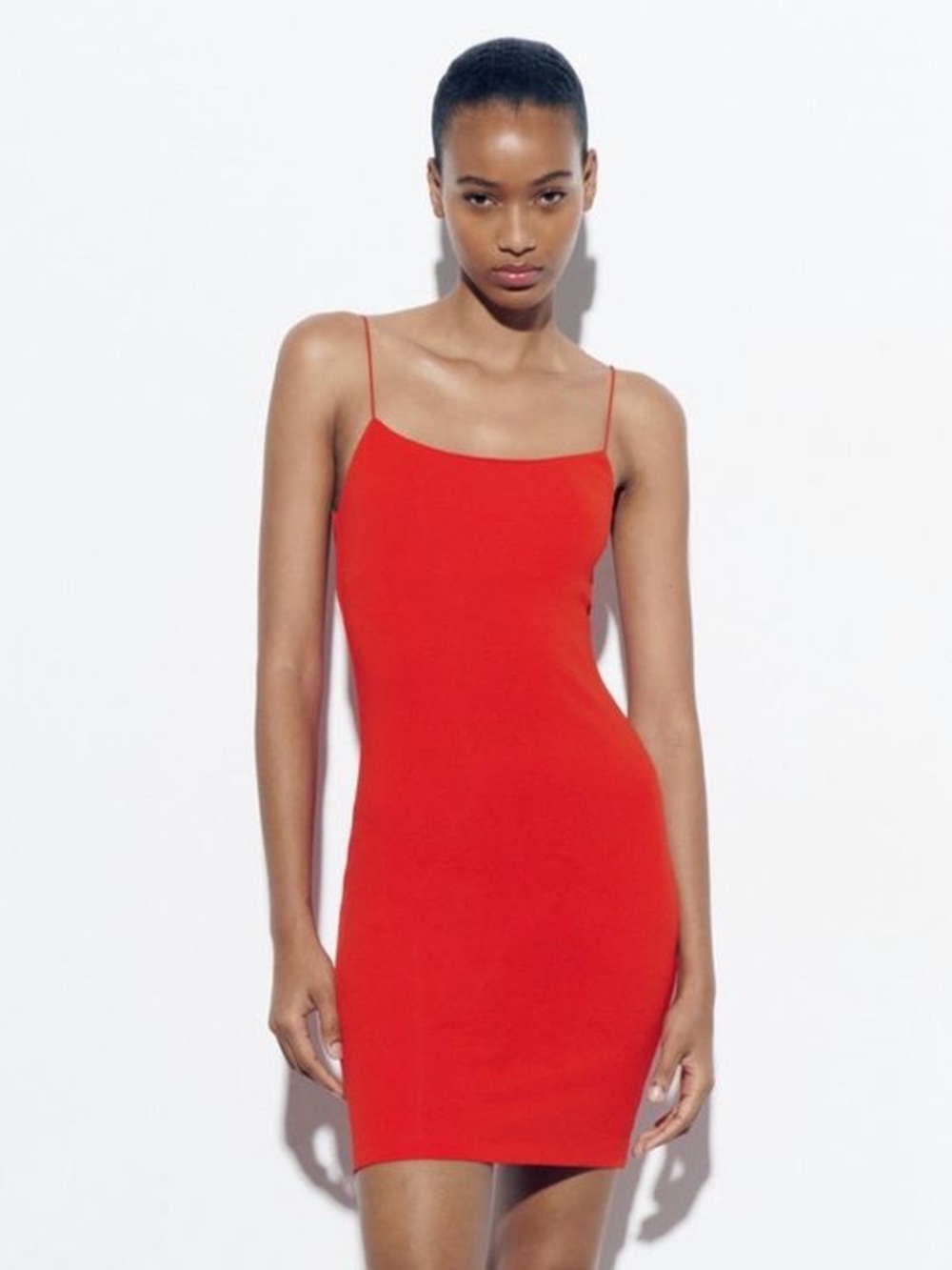 Zara Spagetti-Strap Bodycon Mini Dress in Red